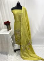 Shimmer Yellow Wedding Wear Thread Work Dress Material